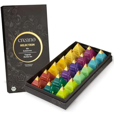 Abbildung von Creano Premium Bio Kräutertee Geschenkset „ORGANIC HERBAL TEA“ 18 Pyramiden Teebeutel in 9 unterschiedlichen Sorten 45g NEUHEIT 2024*