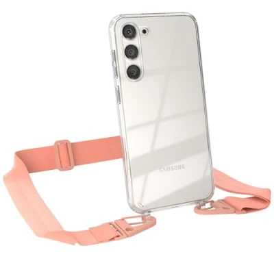 Abbildung von EAZY CASE Hülle mit Band kompatibel Samsung Galaxy S23 Plus Handyhülle Umhängeband für S23+ Silikonhülle Transparent Schutzhülle Handykette zum Umhängen Handykordel in Rosa Coral
