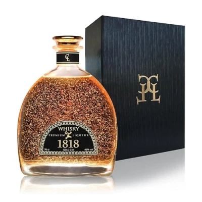 Abbildung von CONDE LUMAR 1818 Whisky 12 Jahre Malt 23 Karat reinem Blattgold Geschenkbox in Bourbon &amp; Oloroso Sherryfässern veredelt Premium Liqueur Goldene als Whiskey Geschenkset 40% Vol. 70 cl