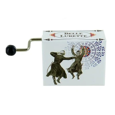 Abbildung von Spieluhr/Spieldose/Musikbox mit Handkurbel aus illustriertem und durchbrochenem Karton 18 Ton Spielwerk Türkischer Marsch (W. A. Mozart).
