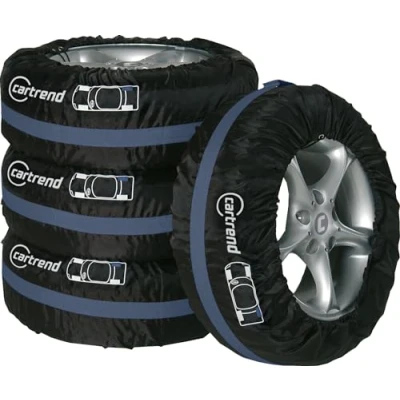 Abbildung von cartrend Reifentaschen Set, Reifenschutzhülle, 4 teilig, wasserabweisend, waschbar, schwarz blau, für sauberen Transport und sichere Aufbewahrung