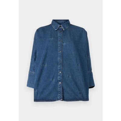 Abbildung von ONLY Onlgrace Heart Shirt Hemdbluse, Damen, Größe: Small, Medium blue denim