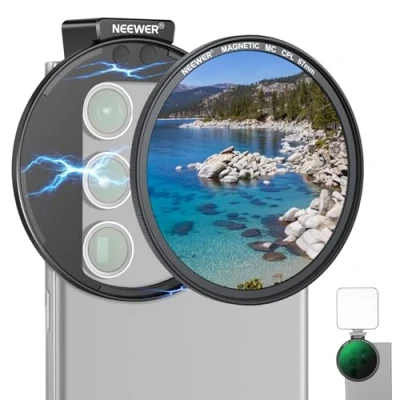 Abbildung von NEEWER 67mm magnetischer CPL Filter Polfilter für Telefon, Zirkular Polarisationsfilter mit Cold Shoe Handy Kamera Objektivclip, Fotozubehör kompatibel iPhone Samsung Galaxy Android Cell Phones