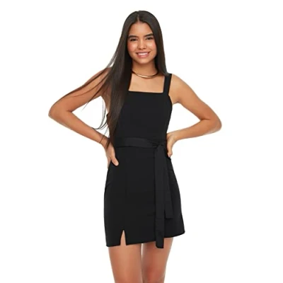 Abbildung von TRENDYOL Damen Mini, figurbetont, Normale Passform, gewebtes Kleid, Schwarz, 40