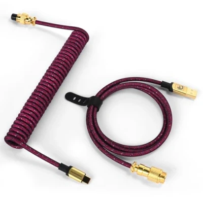 Abbildung von MAMBASNAKE C03 Coiled USB C Kabel für Gaming Tastatur, Starlight Geflochtenes Tastaturkabel, Typ bis A, Braided Cable C, Spiral Tastaturkabel 24K Gold Luftfahrtanschluss Rosenrot