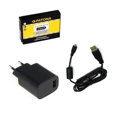 Abbildung von bg akku24 Ladegerät, Akku und Ladekabel, Datenkabel, USB Kabel für Nikon Coolpix S6200, S6300, S6600, S8000, S8200, S9200, S9300, S9400, S9500
