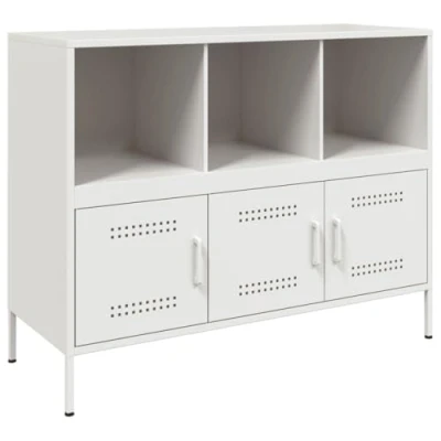 Abbildung von vidaXL Sideboard, Kommode mit Stauraum, Schrank Beistellschrank Verstellbare Schraubfüße, Wohnzimmer Anrichte Highboard, Industrie Stil, Weiß Kaltgewalzter Stahl