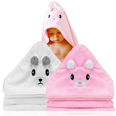 Abbildung von 2 Stück Babyhandtuch mit kapuze 80x80cm Baby erstausstattung neugeborene Kapuzenhandtuch tieren badetuch Bademantel handtuch