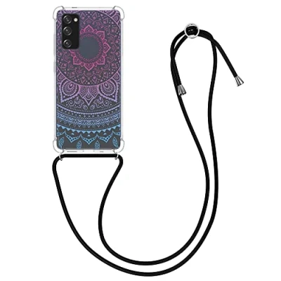 Abbildung von kwmobile Necklace Case kompatibel mit Samsung Galaxy S20 FE Hülle Silikon Cover Handykette Blau Pink Transparent Indische Sonne