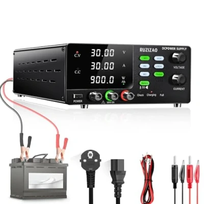 Abbildung von RUZIZAO Labornetzteil 30V 30A Labornetzgerät 900W Hochleistungs DC Regelbar Netzgerät Encoderregelung 6V 12V 24V Batterie Aufladen mit Speicherspeicherfunktion Prompt Sound Labor Stromversorgungen
