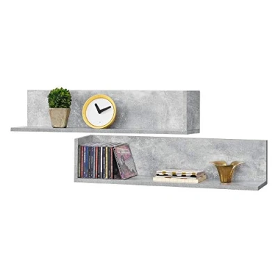 Abbildung von en.casa Wandregal, »Elverum« Wandablage 2 teilig Schweberegal Wandboard Betonfarben