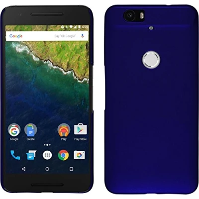 Abbildung von PhoneNatic case kompatibel mit Google Nexus 6P Hülle blau gummiert Hard + 2 Schutzfolien