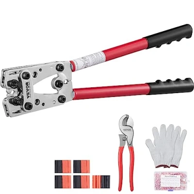 Abbildung von VEVOR Crimpzange Kabelschuhzange 6 50 mm², Batteriekabel Batterieklemmen Crimper, Crimpwerkzeug mit Größen &amp; 95 Kupferringverbinder, Kupferringklemmen Kabelschneider