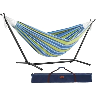 Abbildung von Vivere, Oasis Double Cotton Hammock with Space Saving Steel Stand including carrying bag