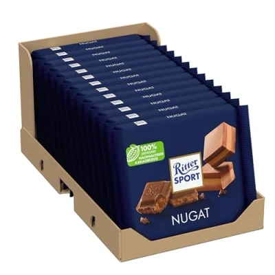 Abbildung von Ritter Sport Nugat (13 x 100 g), Tafelschokolade mit cremig feinem Nugat, Edelnugat umhüllt von feiner Vollmilchschokolade, intensiver Nussgeschmack