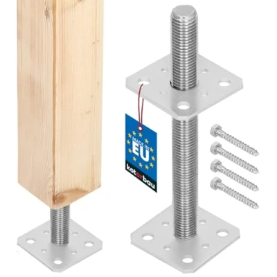 Abbildung von KOTARBAU® Pfostenträger 80 mm x 250 Gewinde M24 Verzinkt Stützenfuß Höhenverstellbar Bodenfuß Betonfuß Zum Aufschrauben Regulierbar