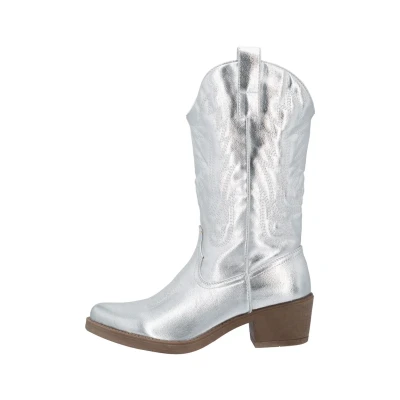 Abbildung von Elara Damen Cowboy Stiefel Biker Boots Chunkyrayan DEN928 Silver PU 39