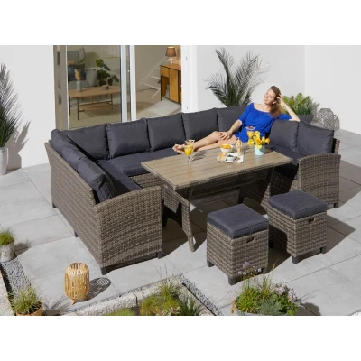 Abbildung von KONIFERA Gartenlounge Set &quot;Rotterdam&quot;, (Set, 20 tlg., 3x 3er Sofa, 2x Hocker, 1x Tisch 120x82x67cm, inkl. Auflagen), Polyrattan, Stahl, Tischplatte aus Nonwood