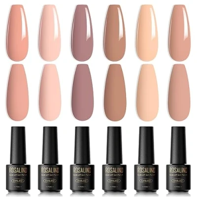 Abbildung von ROSALIND UV Nagellack, 6 Farben Nudetöne Mini Gel Nagellack,Nude Braun Shellac beige Soak Off Nail Polish French Manicure für Frauen Mutter Geschenkset DIY zu Hause