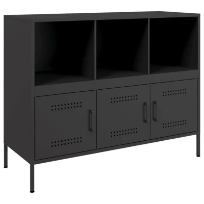 Abbildung von vidaXL Sideboard, Kommode mit Stauraum, Schrank Beistellschrank Verstellbare Schraubfüße, Wohnzimmer Anrichte Highboard, Industrie Stil, Schwarz Kaltgewalzter Stahl