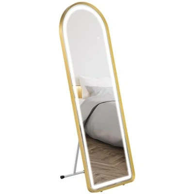 Abbildung von HOMCOM Standspiegel Ganzkörperspiegel, 151,5 x 50 4 cm Wandspiegel, LED Leuchte (Lichtspiegel, 1 St., Garderobenspiegel), mit Touch Schlater, für Wohnzimmer, Schlafzimmer, Gold