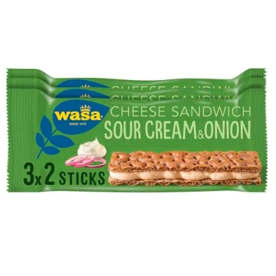 Abbildung von Wasa Sandwich Sour Cream &amp; Onion Knäckebrot mit veganer Sauerrahm Zwiebel Füllung 8er Pack (8 x 99 g)