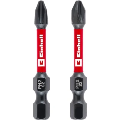 Abbildung von Original Einhell Impact Bits, 2 tlg., 50 mm, PH2 (S2 Stahl, Torsionszone, effiziente Kraftübertragung, roter Farbring, C 6.3 Schaft)