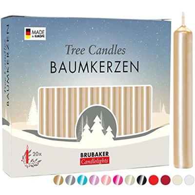 Abbildung von BRUBAKER 20er Pack Baumkerzen Wachs Weihnachtskerzen Pyramidenkerzen Christbaumkerzen Blassgold