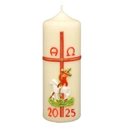 Abbildung von Kopschitz Kerzen Osterkerze Kreuz, Lamm, A und O, Jahreszahl 170 x Ø 60 mm