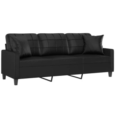 Abbildung von vidaXL Sofa 2 Sitzer, Couch mit Zierkissen, Liegesofa für Wohnzimmer, Polstersofa Sessel Relaxsofa Loungesofa Relaxcouch, Schwarz Kunstleder