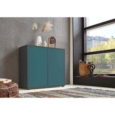 Abbildung von moebel dich auf Schuhschrank Ben 4 Kommode Sideboard Türkommode (anthrazit/Petrol)