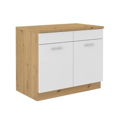 Abbildung von Küchen Preisbombe Spülenschrank 100 cm Buffet Mario Weiss + Eiche Artisan Küchenzeile Küche
