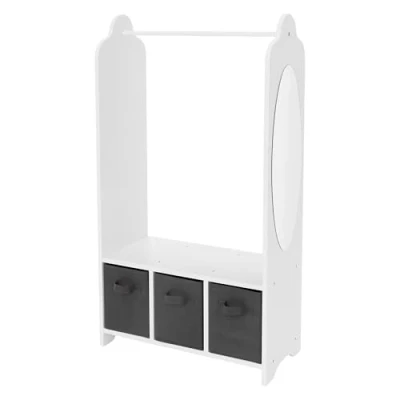 Abbildung von Joyz Kinder Kleiderständer mit Ablage, 3 Fächer und Spiegel, Kleiderstange Kinderzimmer, Weltraum Motiv, 63x30x115 cm, Weiß, Kinderregal Boxen, Kindergarderobe Standgarderobe Garderobenständer