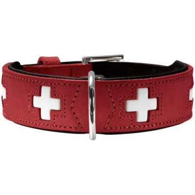 Abbildung von HUNTER SWISS Hundehalsband, Leder, hochwertig, schweizer Kreuz, 70 (L XL), rot/schwarz