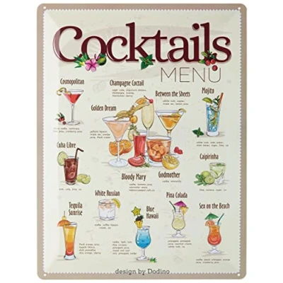 Abbildung von Dodino 30x40cm blechschilder COCTAIL MENU REZEPT, Dekoratives Wohnaccessoire, Deko Metallschild Schild für alle Bar Theke oder Pub Besitzer