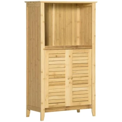 Abbildung von HOMCOM Badkommode Badzimmerschrank mit offenem Regal (Badezimmer Standregal, 1 St., Badregal), Bambus, Natur, 50 x 25,5 92 cm
