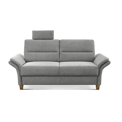 Abbildung von CAVADORE 3 Sitzer Sofa Wyk / 3er Couch im Landhausstil mit Federkern, Kopfstütze + Holzfüßen 186 x 90 89 Chenille, Hellgrau