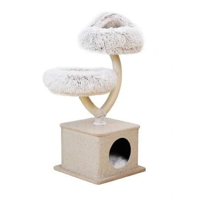 Abbildung von Fudajo Kratzbaum Zweigdesign mit Katzenhaus 95 cm, Designer Katzenkratzbaum Plüsch und Sisal, Katzenbaum Katzenhöhle, Kletterbaum für Katzen