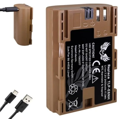 Abbildung von SK Akku Ersatz für Canon LP E6NH 2400mAh E6N E6 mit USB Typ C Ladebuchse/NTC Sensor &amp; V1 Gehäuse EOS R R5 R6 R7 6D 7D 90D