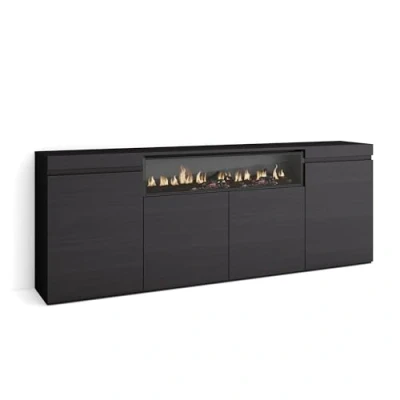 Abbildung von Skraut Home Sideboard, Highboard Kommode, Komodenschrank 200x75x35cm 4 Türen Elektrokamin. Maße Moderner Stil Schwarz