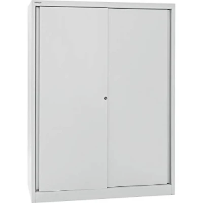 Abbildung von BISLEY Schiebetürenschrank ECO, 3 Fachböden, 4 OH, Metall, 645 Lichtgrau, 43 x 120 163.7 cm