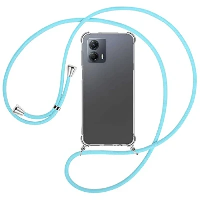Abbildung von mtb more energy® Handykette kompatibel mit Motorola Moto G53 5G Himmelblau Smartphone Hülle zum Umhängen Anti Shock Full TPU Case