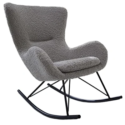 Abbildung von riess ambiente Schaukelstuhl SCANDINAVIA SWING hellgrau / schwarz (Einzelartikel, 1 St), Wohnzimmer · Bouclé Metall Teddystoff Schlafzimmer
