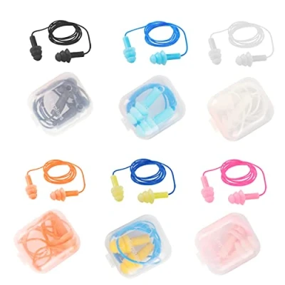 Abbildung von 6 Stück Silikon Ohrstöpsel Mit Seil, Schalldichte Ohrstöpsel, Schwimmen Gehörschutzstöpsel, Lärmschutz Ear Plugs, Aufbewahrungsbox