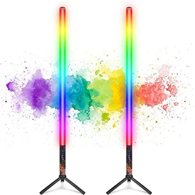 Abbildung von LUXCEO 2 Stück tragbares LED Video Lichtstab Mood1, dimmbar und Speicher, integrierter 2000 mAh Akku, 85cm RGB Fotolampe für YouTube, TikTok, Spiel Streaming, Partybar,Foto Beleuchtung