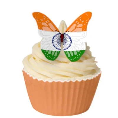 Abbildung von 24 Schmetterlinge aus essbarem Papier mit Fahnenmuster: Indien / Indian Flag Butterflies