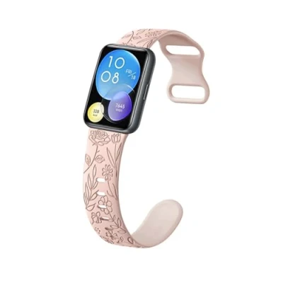 Abbildung von DINGK Silikon Armband Kompatibel mit Huawei Watch Fit 2 Armbänder, Weiches Sport Langlebig Floral Gravierte für Damen Ersatzarmband Uhrenarmband (8)