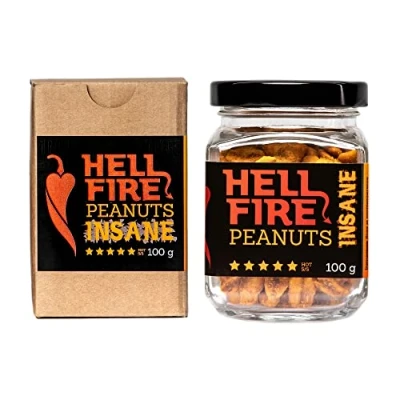 Abbildung von I LOVE SPICY Hellfire Peanuts Insane 100 g Extrem Scharfe, Geröstete Erdnüsse Gewürzt mit Carolina Reaper Chili Pfeffer Schärfe 5/5