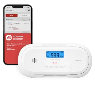 Abbildung von X Sense Smart Kohlenmonoxidmelder, WLAN Echtzeit Push Benachrichtigungen über Home Security App, austauschbare Batterie, freistehendes Design, XC04 WX
