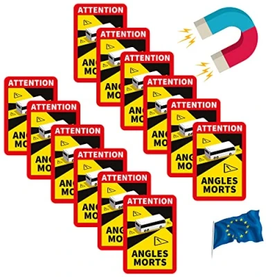 Abbildung von Toter Winkel Aufkleber Frankreich Angles Morts Magnet Wohnmobil und Bus magnetschild Auto 17 x 25 cm Warntafel LKW Magnetschilder (Bus, 12 Stück)